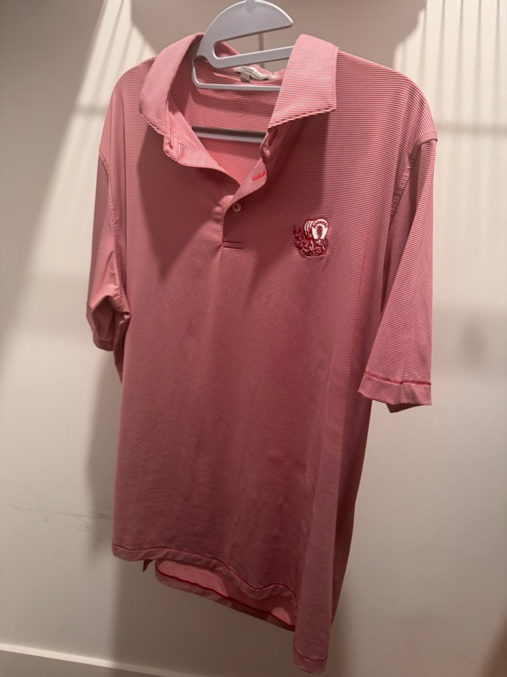 Men's L Peter Millar Oklahoma Sooners Red & White Jubilee Striped Polo